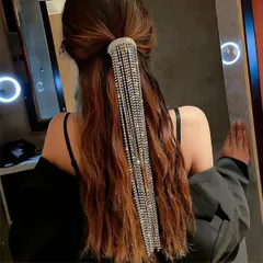 女帝無双 涼しい顔して覇気UP 超ロング ラインストーン バレッタ ヘアクリップ（銀色×クリアカラー）ジプシー ベリーダンス 社交ダンス クラブ 舞台 衣装 パーティ 社交ダンス 水商売 キャバ  映画 HA-002