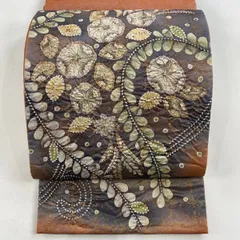 袋帯】辻が花模様 ベージュ 優美 正絹 金彩 風流 フォーマル