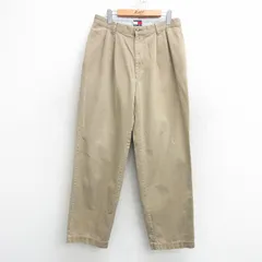 W32/古着 トミーヒルフィガー ブランド チノ パンツ チノパン メンズ 90s ワンポイントロゴ コットン ベージュ カーキ 25may17 中古 ボトム