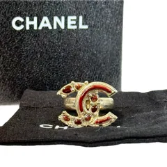 CHANEL シャネル CC ココマーク リング 10号 指輪 GP ゴールド レッド 金色 赤色 カラーストーン B12A