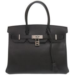 美品 エルメス バーキン30 ヴォーエプソン ブラック シルバー金具 □L刻印 ハンドバッグ 黒 0414 HERMES