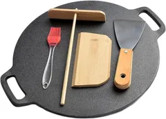 クレープパン クレープ トンボ付き IH対応 クレープメーカー クレープ焼き器 フライパン 味付け済みの鋳鉄フライパン クレープパンセット ホームパーティ お菓子作り クレープ作り 28 プレゼント ギフト 贈り物のサムネイル