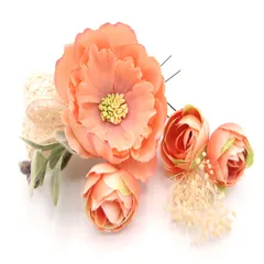 髪飾り 成人式 振袖 浴衣 袴 ２点セット ピンク リボン 結婚式 入学式 入園式 卒園式 卒業式 七五三 753 ブライダル 前撮り 和装 日本製 花 かんざし 人気 フォーマル 花飾り 簪 着物 サーモン W 28 323-272 u807　Si