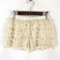 ジェラートピケ gelato pique パンツ ホットパンツ キュロットパンツ ルームウエア フリル チュール レース 小花柄 F ライトベージュ アイボリー
