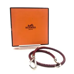 HERMES エルメス  ジャンボチョーカー　ブレスレット　レザー　本革　ボルドー　シルバー金具　刻印あり　イントレチャート　編み込み　箱付き