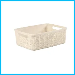 【人気商品】麻 スモール バスケット ジュート 5L ホワイト JUTE 幅20cm×奥行26.5cm×高さ10.5cm 収納 (カーバー) 北欧 リネンのような質感 CURVER 耐水 防汚性 Curver おしゃれ 環境にやさしい