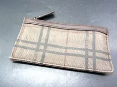 ■美品■ COACH コーチ キャンバス×レザー チェック柄 キーリング付き コインケース コインパース ポーチ ブラウン系 DF1704