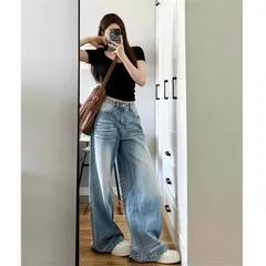 パンツ ワイドパンツ レディース ストレート ボトムス ワイドデニム デニムパンツ ジーンズ ジーパン デニム ハイウエスト大きいサイズ ゆったり ストリート 綿  zz1223604824eのサムネイル