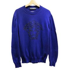 VERSACE ヴェルサーチェ ヴェルサーチ Medusa Embroidery Knit Sweater Blue メデューサ 刺繍 ニット セーター ブルー