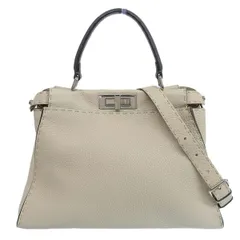 (4471)フェンディ FENDI ピーカブー ミディアム セレリア 2way ショルダーバッグ ハンドバッグ レザー オフホワイト レディース 4471