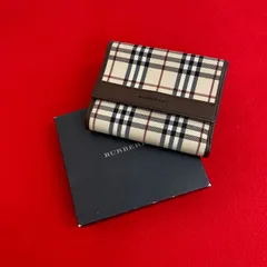 極 美品 箱付き BURBERRY バーバリー ノバチェック ロゴ エンボス レザー 本革 キャンバス 三つ折り財布 ウォレット ブラウン 38099