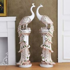 White Peacock Figurine, 70cm, Pillar Mounted, 1 Piece. Ideal for interior decoration, feng shui, good fortune, ornament, sculpture, gardening, art, gift, Buddhist temple, deity, healing, business prosperity, amulet, protection against evil, and more.