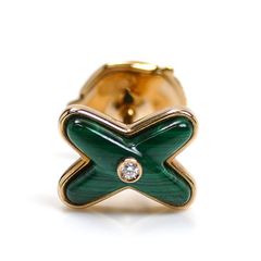 Chaumet ショーメ K18PG ピンクゴールド ジュ ドゥ リアン マラカイト ダイヤ シングル ピアス 083975 1.2g レディース 中古