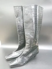 ■ ⊇ CHUCLLA チュクラ クロコダイル調 ロング ブーツ サイズ39 ブラック レディース E  【1503060024324】