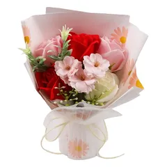 千選千品 ソープフラワー 花束 母の日 ギフト 人気 フラワーブーケ 枯れない花 石鹸花 花ギフト メッセージカード付 クリアボックス 手提げ袋 誕生日プレゼント 女性 敬老の日 送別会 1