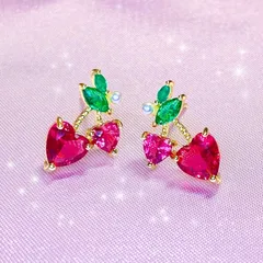 ルビーハートチェリーピアス/イヤリング