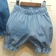 韓国子供服 コットンデニムデザインかぼちゃパンツ ショートパンツ ウエストゴム キッズ ベビー ボトムス ライトブルー