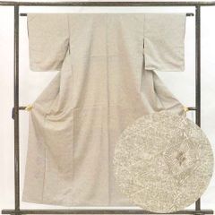 付下 身丈155cm 裄61cm 前幅23.5cm 後幅29.5cm 袖丈47cm 袖幅31cm レディース 袷 菱形 裄Sサイズ 秋冬春用 正絹（シルク）グレー 未使用品 リメイク リユース リサイクル【呉服のきくや】