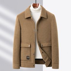 超希少■ウールコート メンズ 秋冬 厚手 カシミヤコート テーラードジャケット 背広 新品 ブレザー 紳士スーツ 無地 アウター カーキM~4XL