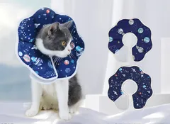 エリザベスカラー ペット用 ソフト 柔らかい 軽量  カーラー 傷口保護 傷舐め防止 引っ掻き防止 介護 術後ウェア 犬 猫　スターブルー