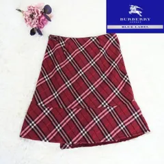 BURBERRY　BLUELABEL　バーバリー　ブルーレーベル　巻きスカート ミニスカート　チェック　エンジ　赤　毛100％　三陽商会
