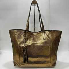 ★-36 COLE HAAN コールハーン トートバッグ ゴールド系 留め口金具 レザー フリンジ付き レディース バッグ