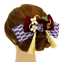 髪飾り リボン 卒業式 袴 成人式 つまみ細工 赤 振袖 花 赤紫 紫 白 ゴールド ちりめん 矢絣 はいからさん風 房付き 組紐 和柄 No.9-3511