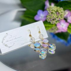 紫陽花/丸型ピアス/揺れる/パープル×ブルー/ビーズ