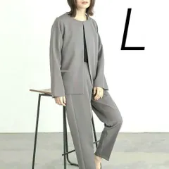 L　グレーベージュ　パンツセットアップ　フォーマル　スーツ　大人可愛　体型カバー