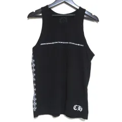 良品 CHROME HEARTS クロムハーツ ロゴ プリント クルーネック タンクトップ ノースリーブ カットソー ブラック メンズ 古着 中古 USED