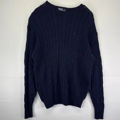 古着 90's/90年代 ポロバイラルフローレン Polo by Ralph Lauren コットンニットセーター ワンポイントロゴ 大きいサイズ ケーブルニット  ネイビー メンズ
