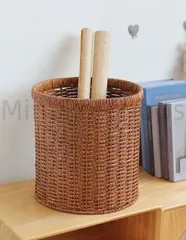 ダストボックス ゴミ箱 鉢カバー くずかご 29cmX30cm ごみ箱 くずかご 円柱 ふた無し 擬似藤素材 プラスチック 防水・防カビ