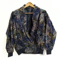 (^w^)b BLOUSON ブルゾン 80s 90s ビンテージ 昭和レトロ 古着 コーデュロイ ジャケット 花柄 おしゃれ 着回し ボタン こなれ感 Vネック 大人スタイル 高級感 古着 婦人 大人コーデ レディース 紫 パープル 黒 ブラック