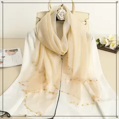 ストール 薄手 結婚式 お呼ばれ アイボリー 生成り色 ショール 春 夏 秋 二次会 結婚式アイテム 保護者会 謝恩会 ワンピースやドレスと合わせて使える！ ゴールドビーズ シースルー シルク＆ウール ラメ パーティー 無地 シアー 高級感 可愛い 透け感