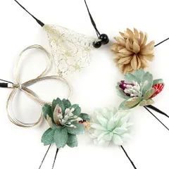 髪飾り 成人式 水引 振袖 袴 花 7点セット 緑 ベージュ 茶 ゴールド ちりめん 花 レース ビーズ 和柄 ニュアンスカラー かわい No.12-0381