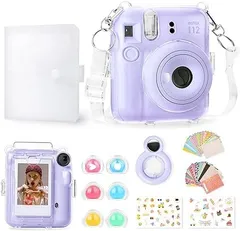 【迅速発送】Rieibi【7点セット】instax mini 12クリアケース（カメラなし）、インスタックスミニ 12 チェキ カバー Fujifilm チェキ 12 ケース instax mini 12 保護カバー 透明 クリアバッグ ファイル収納 ポケット