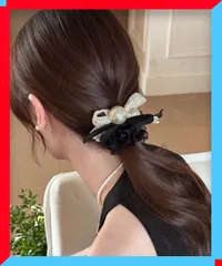 新品 ヘアゴム シュシュ レース蝶結び 韓国風 お出かけ髪留め デート 発表会 女子会 パーティー 【 送料無料 】