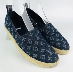 LOUIS VUITTON★ルイヴィトン・レディース デニム地レザー モノグラム総柄 ジュートコンビ スリッポン エスパドリーユ(35.5)イタリア製 ブランド レディース靴