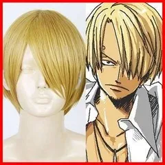 30cm 金色 コスチューム用小物 ヘアネット付き ウィッグ サンジ ワンピース
