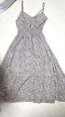 レディース 紫 フラワー ロング丈ワンピース