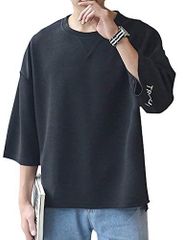 #656：ブラック_L foveitaa 夏服 メンズ 七分袖 メンズ tシャツ 半袖tシャツ メンズ 無地 メンズ服 カットソー 無地 柔らかい おしゃれ 軽い カジュアル スポーツ シンプル 快適 オールシーズン black L