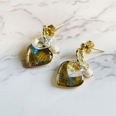 ハートの楽譜　ピアス　クリスタルガラス　ゴールド