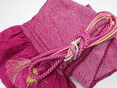 【京松】リサイクル着物 和装小物 帯締め帯揚げセット 振袖用 丸組 金糸 飾付 総絞り 帯締 帯揚 kyo7w07-778