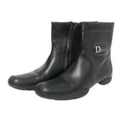 Christian Dior クリスチャンディオール サイドジップ ロゴ ショートブーツ レザー ブラック 24.5cm相当【中古】【新品同様】【美品】 レディース