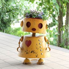 ブリキ レトロロボット フラワーポット / ガーデニング オーナメント オブジェ ブリキ レトロロボット フラワーポット / ガーデニング オーナメント