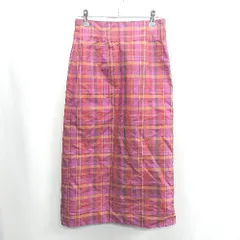 ◇ Θ NATURAL BEAUTY BASIC チェック柄 膝下丈 タイト スカート サイズS レッド系 レディース E  【1409240048596】