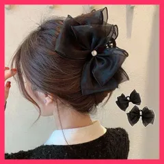 【スタッフおすすめ！】 リボンヘアクリップ 大きめ黒 レディース ヘアアクセサリー/結婚式 女子会/誕生日 プレゼント バンスクリップ 韓国 ラインストーン  おすすめ おしゃれ　人気 上品 99DXSP-001