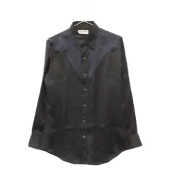 SAINT LAURENT PARIS (サンローランパリ) 16SS ブルーライン シルク 長袖ドレスシャツ ブラック/ネイビー 432842 Y933Mのサムネイル
