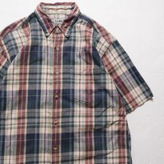 90's LLビーン L.L.Bean コットン ボタンダウン シャツ (M位) 半袖 インド綿 90年代 旧タグ オールド　アメリカ古着 USED  ビンテージ ヴィンテージ
