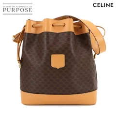 新品同様 セリーヌ CELINE マカダム柄 巾着 ショルダー バッグ PVC レザー ブラウン ゴールド 金具 ヴィンテージ Macadam Bag 90282222